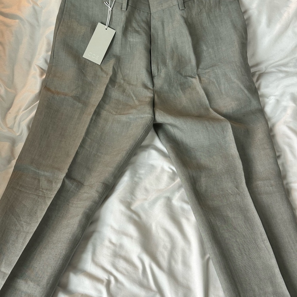 COS Stylish Gray Linen Blend Trousers